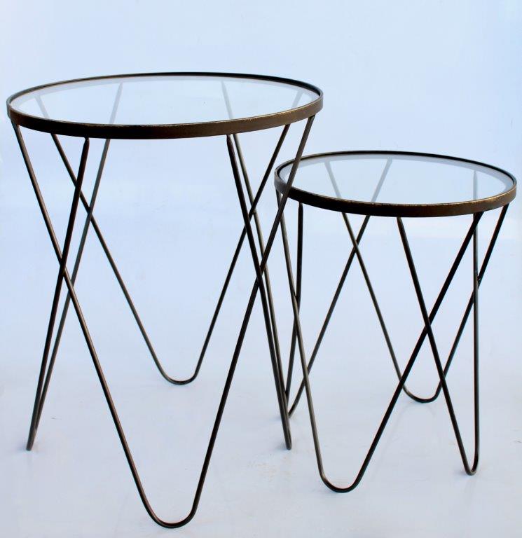 Set Of 2 Glass Top Metal Tables